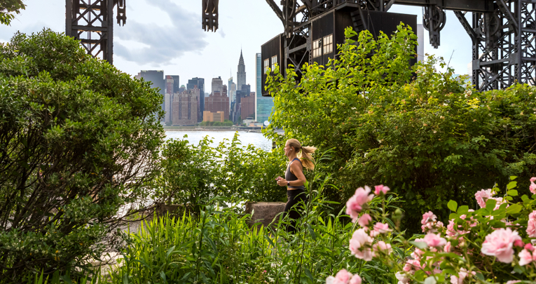 Woman running in Long Island City